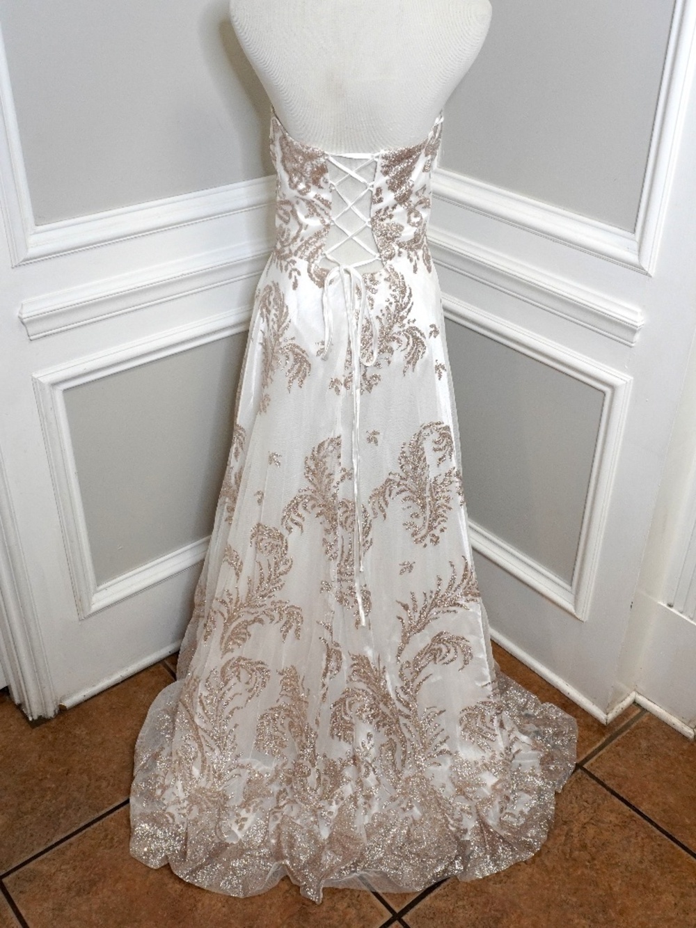 Cachet Glitter-Print Mesh Ball Gown, Size 6